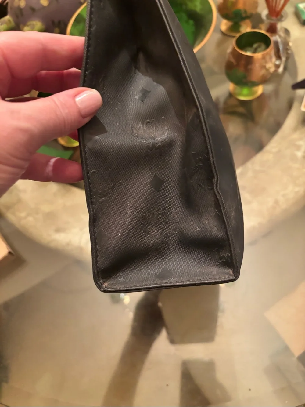 MCM Unisex Black Logo Toiletry Pouch